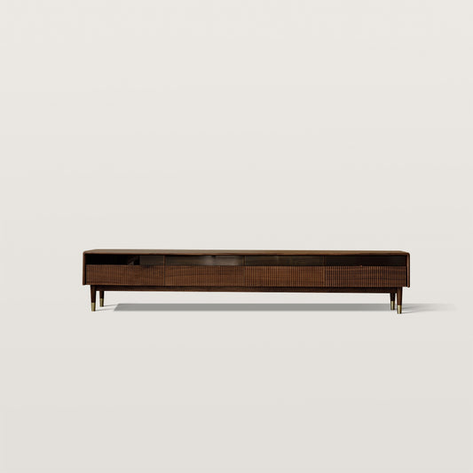 Minimalist Style High Foot Walnut TV Cabinet with Storage