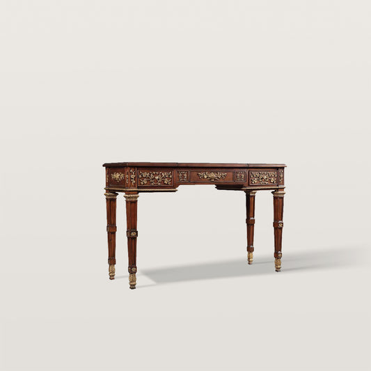 French Retro Flip Cover Carved White Wax Wood Makeup Vanity