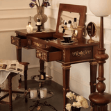 French Retro Flip Cover Carved White Wax Wood Makeup Vanity