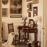 French Retro Flip Cover Carved White Wax Wood Makeup Vanity