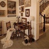 French Retro Flip Cover Carved White Wax Wood Makeup Vanity