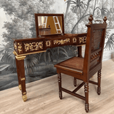 French Retro Flip Cover Carved White Wax Wood Makeup Vanity