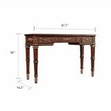 French Retro Flip Cover Carved White Wax Wood Makeup Vanity