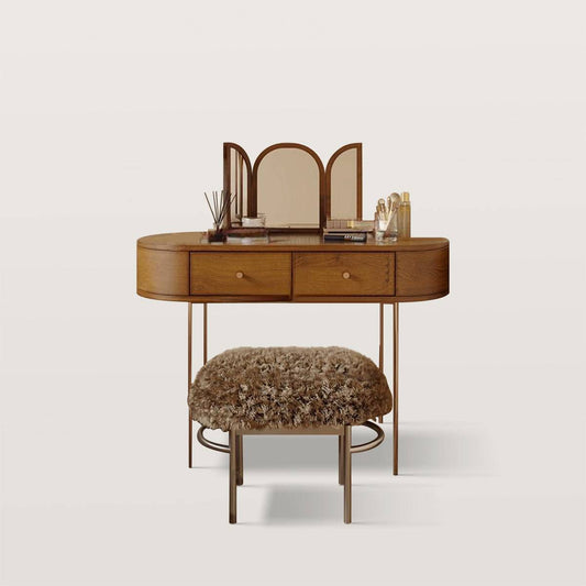 French Retro Makeup Vanity with Triple Folding Mirror