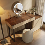 Walnut Makeup Vanity Set with Saddle Leather Finish