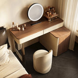 Walnut Makeup Vanity Set with Saddle Leather Finish