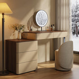 Walnut Makeup Vanity Set with Saddle Leather Finish