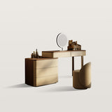 Walnut Makeup Vanity Set with Saddle Leather Finish