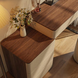 Walnut Makeup Vanity Set with Saddle Leather Finish