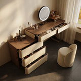 Walnut Makeup Vanity Set with Saddle Leather Finish