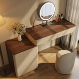 Walnut Makeup Vanity Set with Saddle Leather Finish