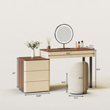 Walnut Makeup Vanity Set with Saddle Leather Finish