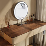 Walnut Makeup Vanity Set with Saddle Leather Finish