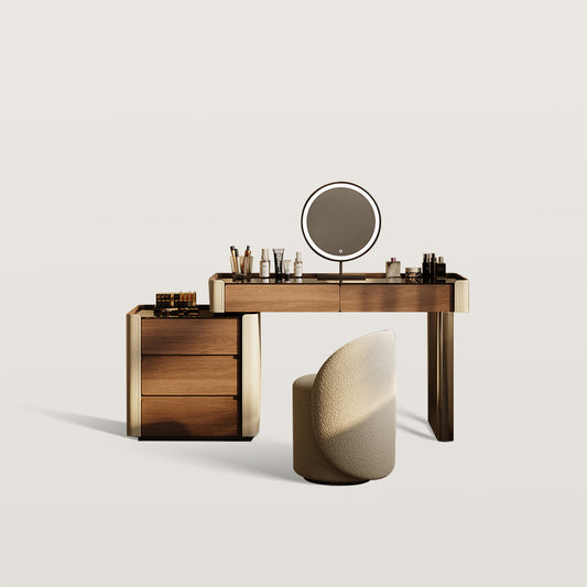 Light Luxury Makup Vanity with Saddle Leather Finish
