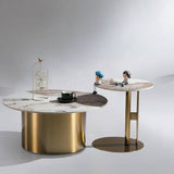 Rock Slab Combination Round Coffee Table with Golden Base