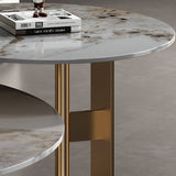 Rock Slab Combination Round Coffee Table with Golden Base