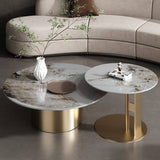 Rock Slab Combination Round Coffee Table with Golden Base