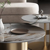 Rock Slab Combination Round Coffee Table with Golden Base