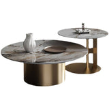 Rock Slab Combination Round Coffee Table with Golden Base