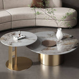 Rock Slab Combination Round Coffee Table with Golden Base