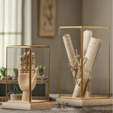 Geometric Art Ornament with Glass Cover for Bookshelf Desk