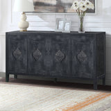 Sideboard Cabinet with Adjustable Storage Wooden Carved Handle