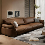 Cowhide Straight Row Sofa with Goose Down and Sponge