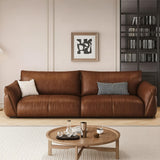 Cowhide Straight Row Sofa with Goose Down and Sponge