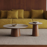 Rock Board Solid Wood Living Room Round Coffee Table Set