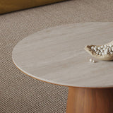 Rock Board Solid Wood Living Room Round Coffee Table Set