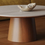 Rock Board Solid Wood Living Room Round Coffee Table Set