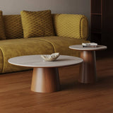 Rock Board Solid Wood Living Room Round Coffee Table Set