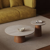 Rock Board Solid Wood Living Room Round Coffee Table Set