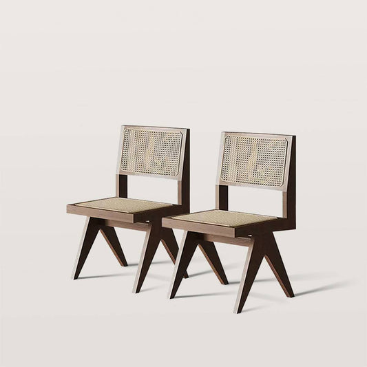 Retro Wood Rattan Chair with Backrest