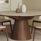 Extendable Rock Slab Dining Table with Conical Base