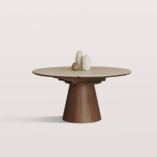 Extendable Rock Slab Dining Table with Conical Base