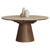 Extendable Rock Slab Dining Table with Conical Base