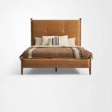 French Retro Bedroom Double Bed with Cowhide And Wood