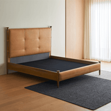 French Retro Bedroom Double Bed with Cowhide And Wood