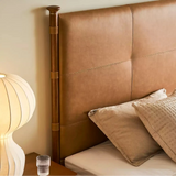 French Retro Bedroom Double Bed with Cowhide And Wood