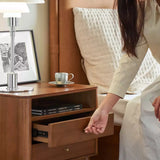 Solid Wood Nightstand with 2 Storage Cabinets