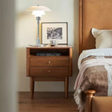 Solid Wood Nightstand with 2 Storage Cabinets