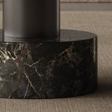 Walnut Marble Round Coffee Table with Vintage Crystal