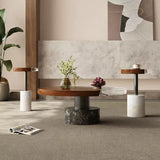 Walnut Marble Round Coffee Table with Vintage Crystal