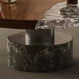 Walnut Marble Round Coffee Table with Vintage Crystal