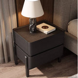 Black Modern Nightstand 2 Drawer Bedside Table