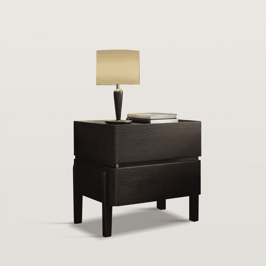 Black Modern Nightstand 2 Drawer Bedside Table