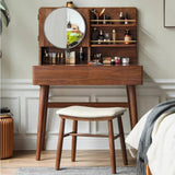 Walnut Makeup Vanity Set Dressing Table with Light