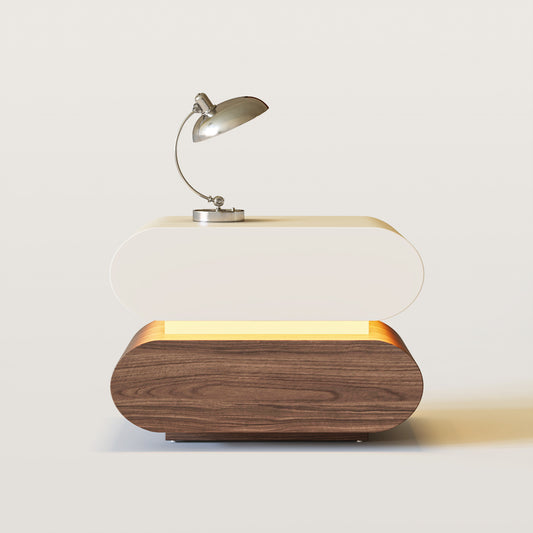 Modern Nightstand 2 Drawer Bedside Table with Light