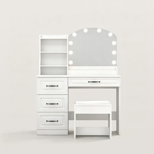 4 Drawers Makeup Vanity with Mirror and Cabinet